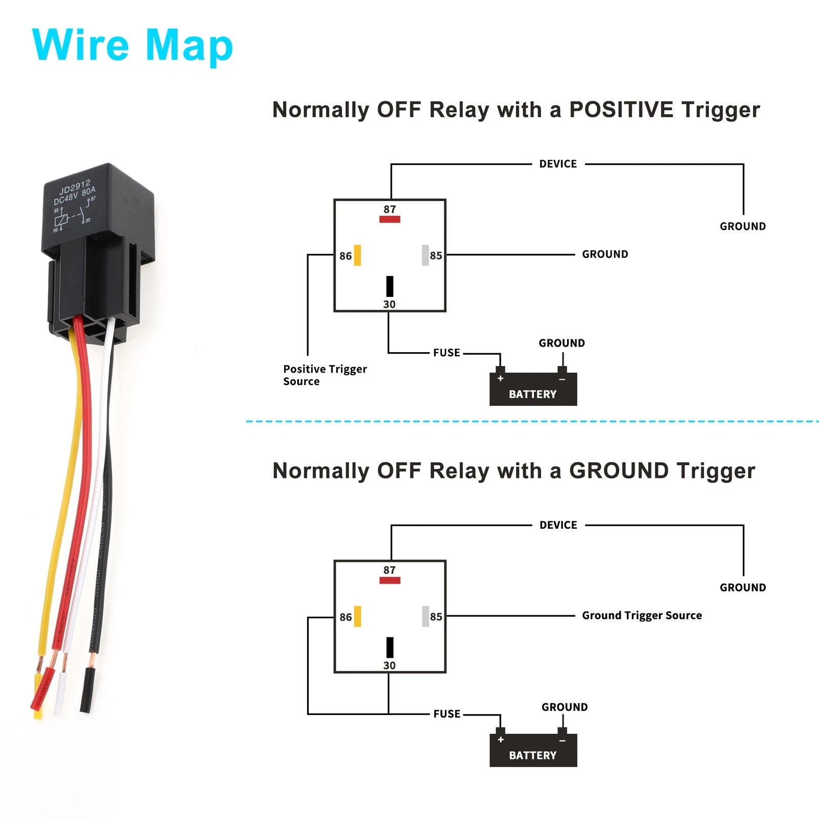 2X 4-Pin 48V 80A Waterproof Auto Relay for Universal Applications