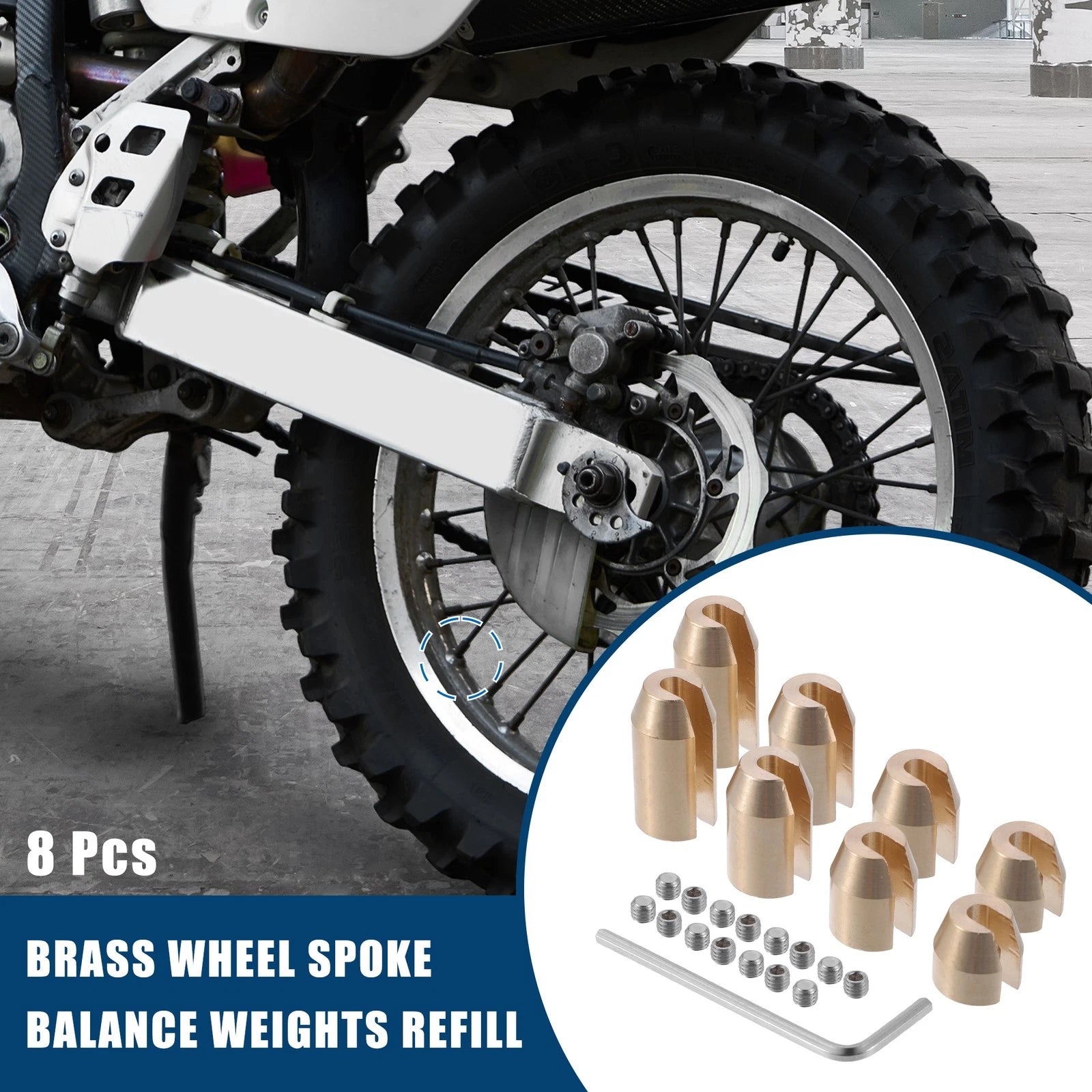 8pc Brass Wheel Spoke Balance Weights Refill with Wrench for Motorcycle (N/A)