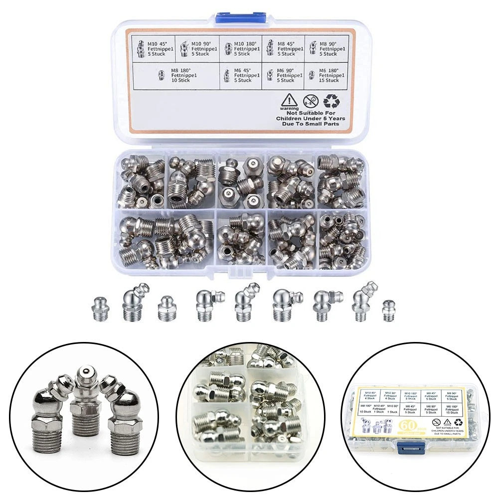 60 PCS Grease Zerk Nozzle Set for Efficient Lubrication Solutions