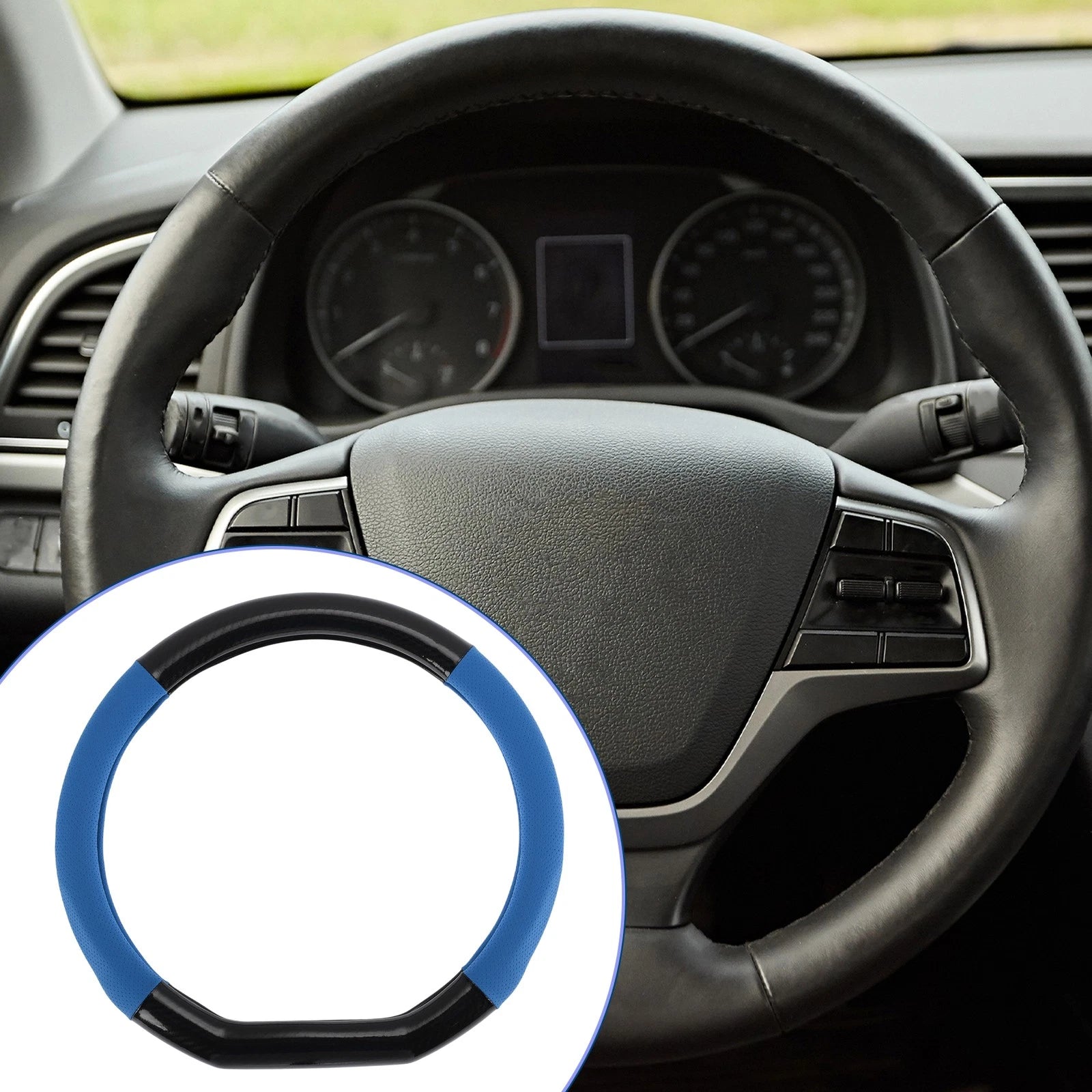 Steering Wheel Cover for Universal Fit (14.96") Black Blue 1 Pc