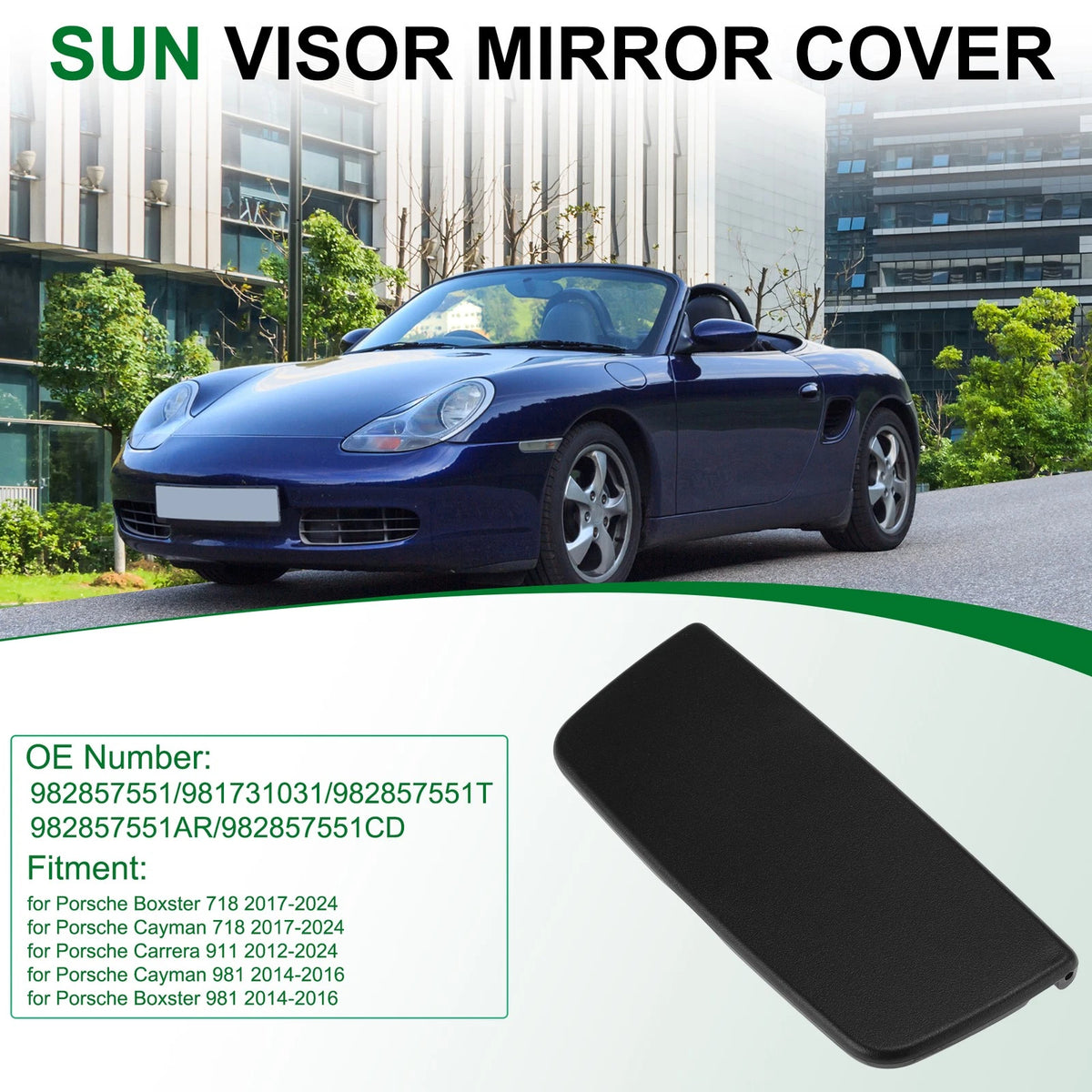 Sun Visor Mirror Cover for Porsche Boxster 718 (2017–2024) No. 982857551 Black