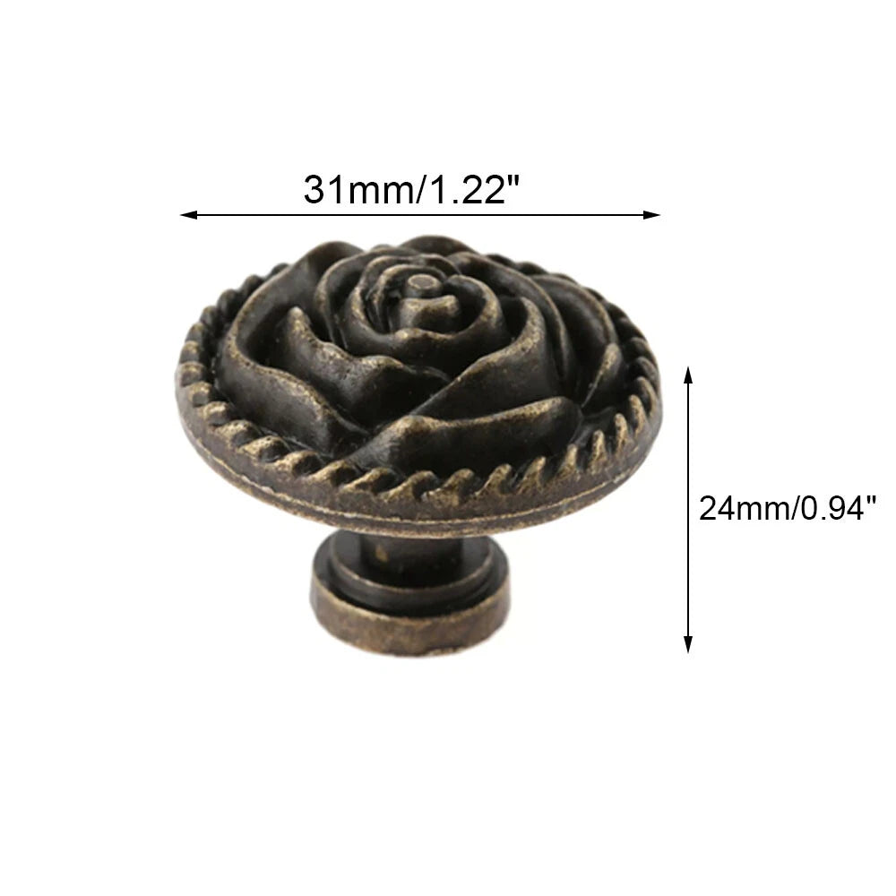 6X Antique Rose Flower Handle Knob for Dresser Drawer Cabinet Door