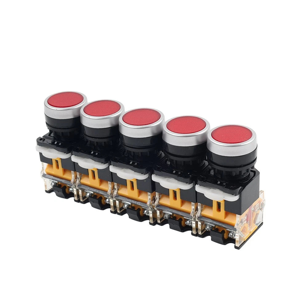 5pcs 22mm Momentary Red Push Button Switch 1NC 1NO DC 220V 10A