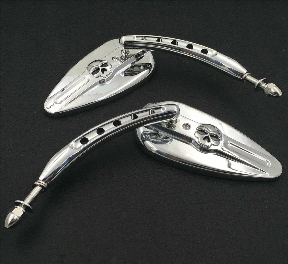 Chrome Skull Side Mirrors for Harley Touring Electra Glide (2009–2023)