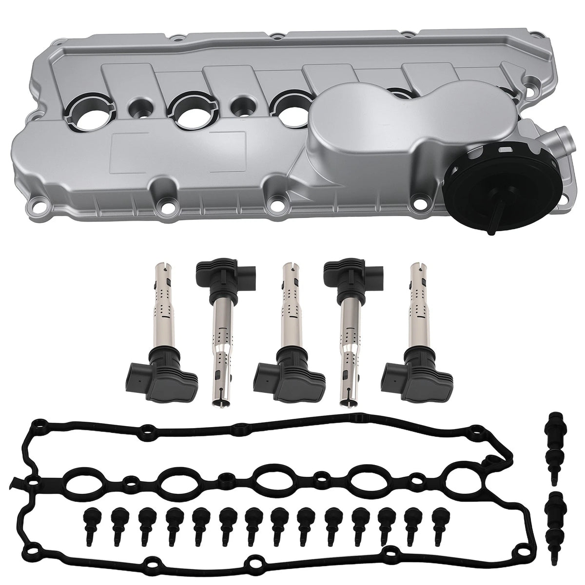 Valve Cover Kit for VW Jetta Beetle Golf Passat 2.5L (2005–2014) w/ 5 Coils Black