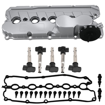 Valve Cover Kit for VW Jetta Beetle Golf Passat 2.5L (2005–2014) w/ 5 Coils Black