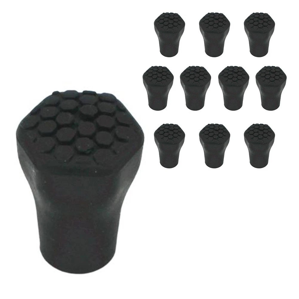 10X Black Hexagonal Trekking Pole Tip Protectors for Hiking Poles