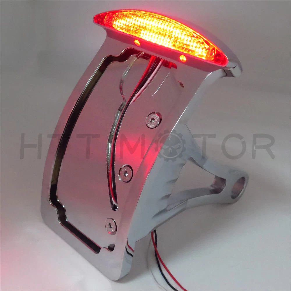 Chrome Curve Side Mount License Plate Bracket w/ LED Tail Light for