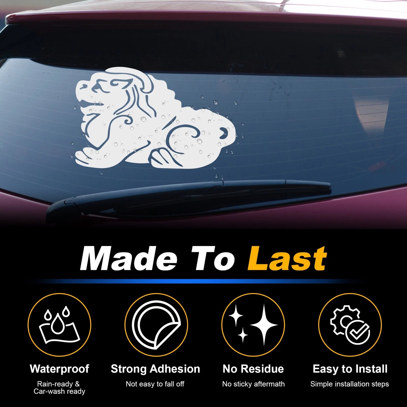 Reflective Bumper Decal for - Silver Tone Lion Dance