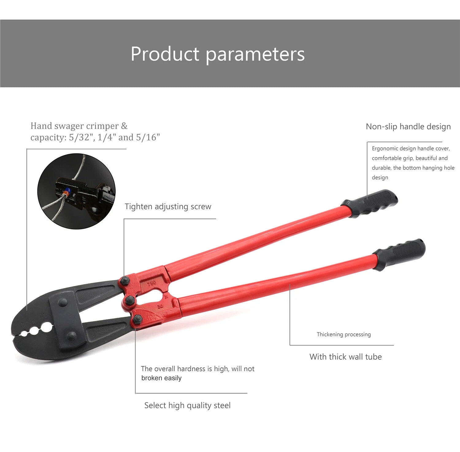 Swaging Tool for Wire Rope and Cable (30", 5/32", 1/4", 5/16")
