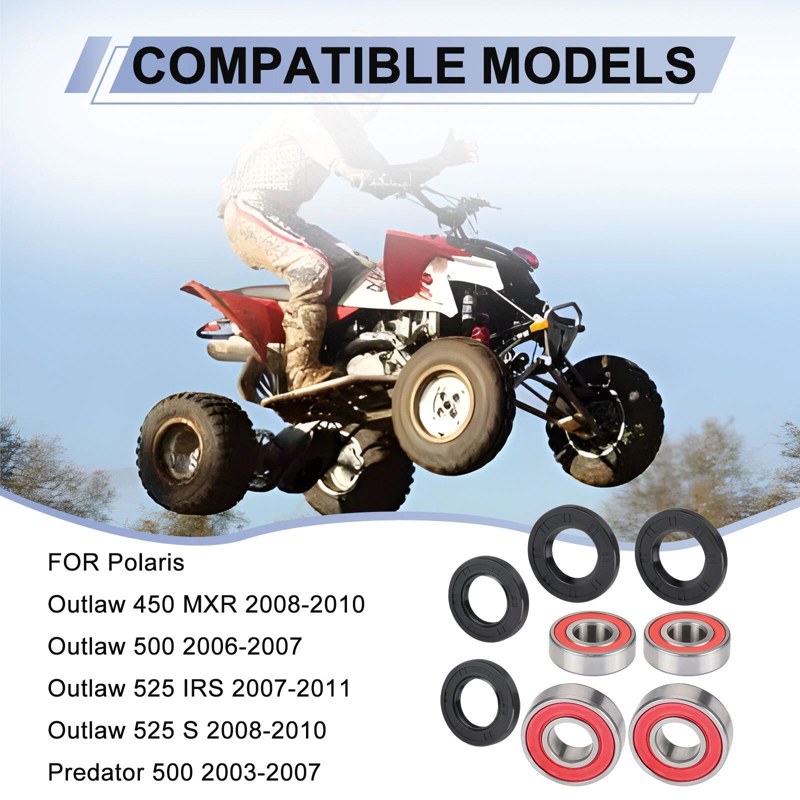 Front Wheel Bearings Seals Kit for Polaris Outlaw 450 MXR / 500 / 525 (2007–2014)
