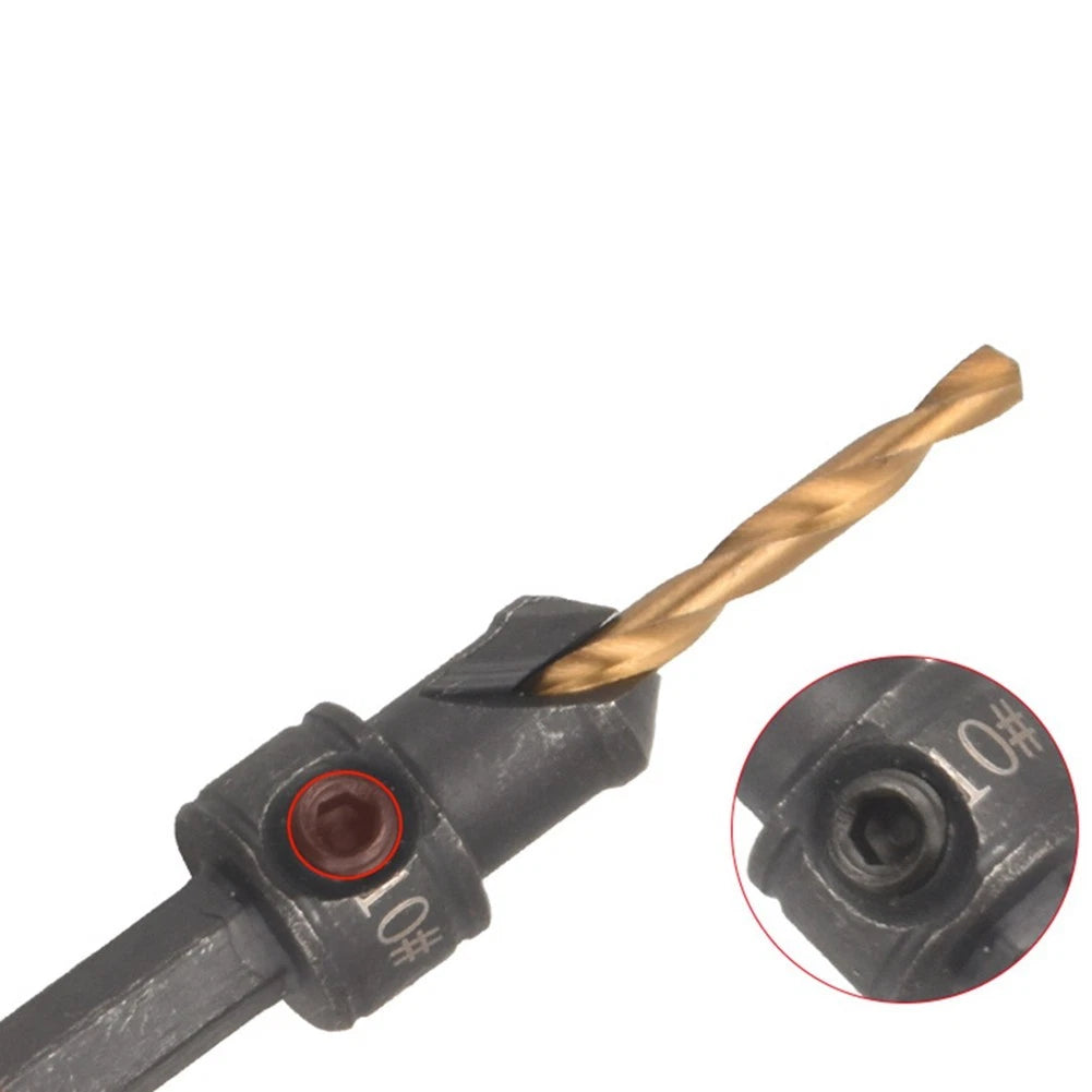 Countersunk Drill Bit Set with Hex Handle and Double Slot Design