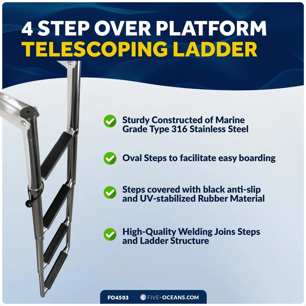 4 Step Telescoping Boat Ladder for Over Platform Use