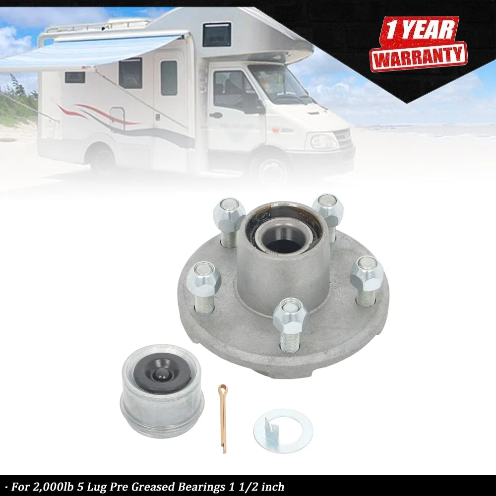 Galvanized Trailer Hub Kit for 2000lb 5 Lug (Pre Greased, 1.5 inch)