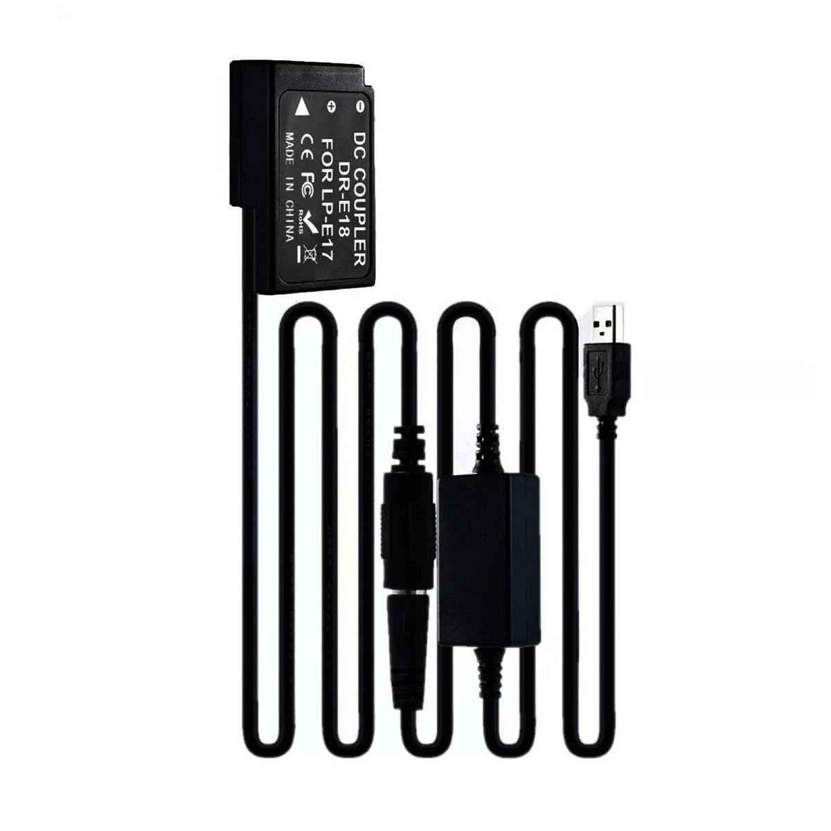 DR-E18 Dummy Battery + USB Power Cable for Canon EOS RP, 77D, 800D