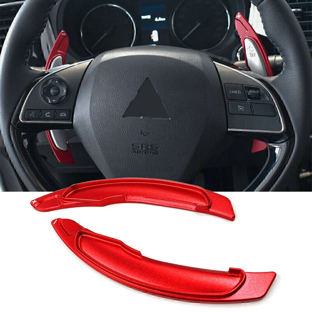 Aluminum Red Steering Wheel Paddle Shifter Extensions for Mitsubishi Lancer Evo X (2008–2015)