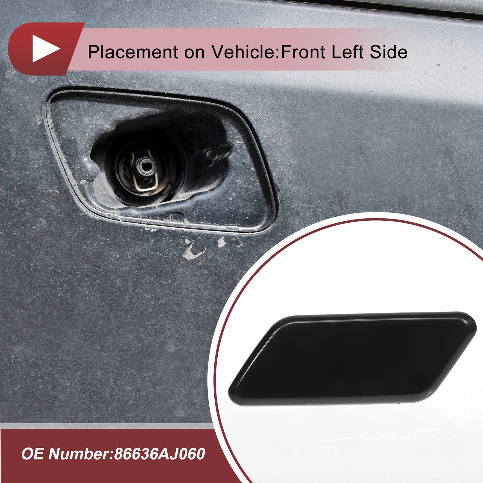 Front Left Washer Nozzle Cover Cap for Subaru Outback (2010–2012) Black