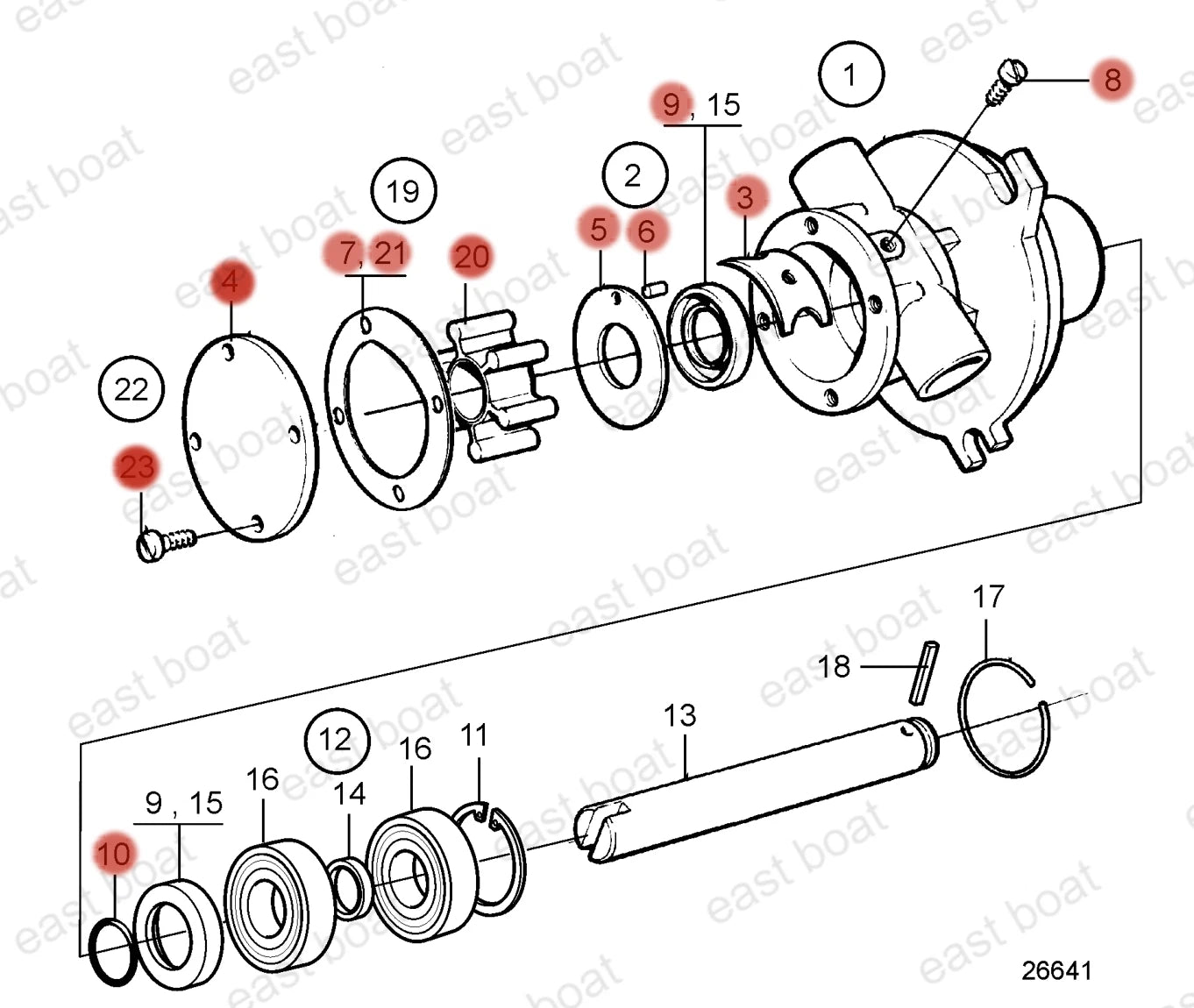 Sea Water Pump Repair Kit for Volvo Penta MD 2001-2003 (21951368)