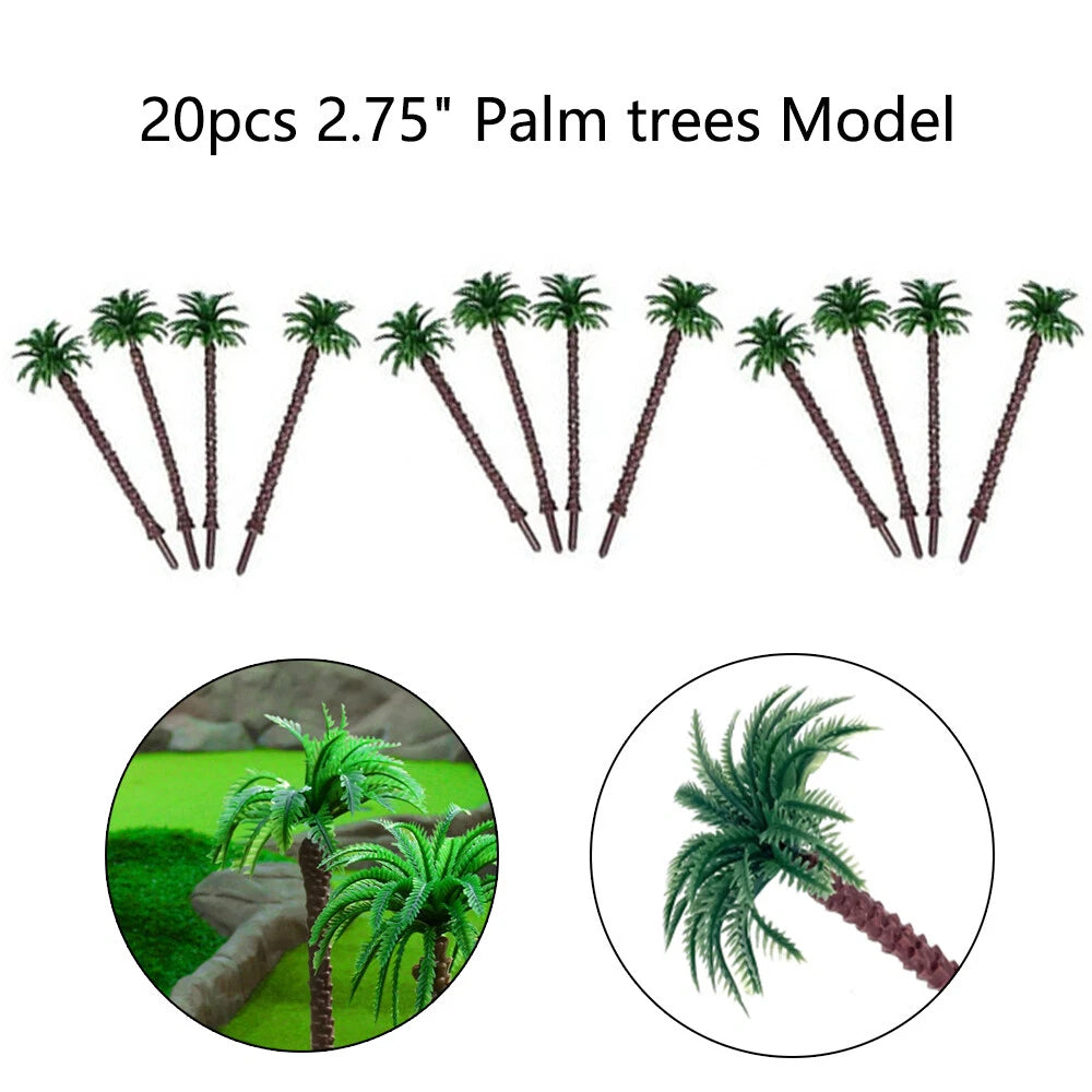 20pcs Miniature Coconut Palm Trees for Garden Railroad Scenery