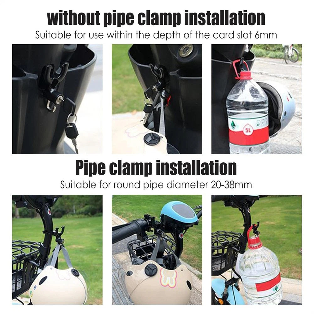Helmet Hook Lock for Motorcycle Scooter with 2 Keys Anti-Theft Design