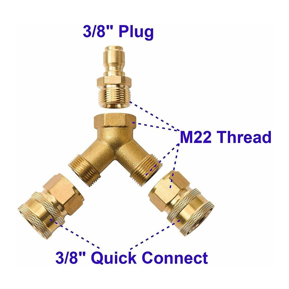 3/8 Fitting Pressure Washer Tee Splitter Coupler Brass for Pressure Washers