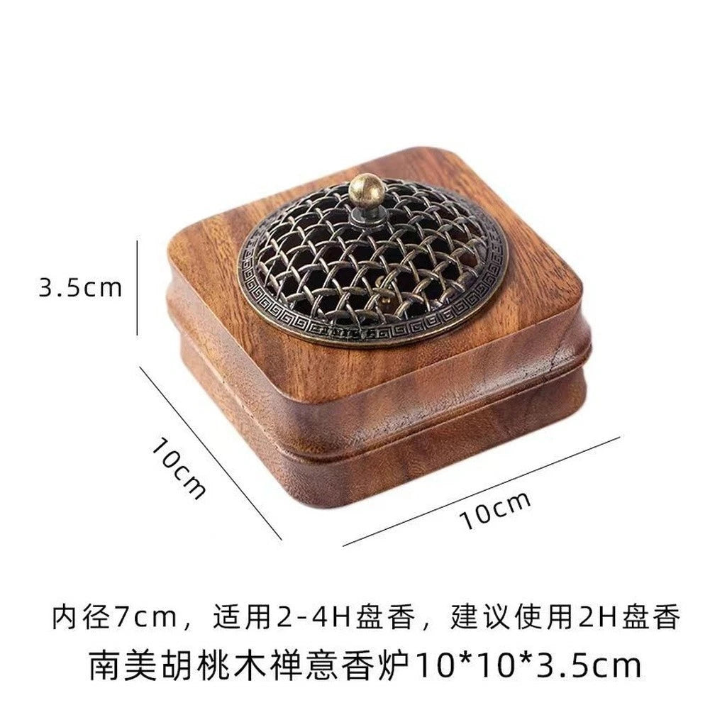 Walnut Wood Incense Burner for Sandalwood Coil (Handmade Cultural Design)