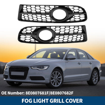1 Pair Front Fog Light Grill for Audi A4 B7 S4 (2005–2008) No. 8E0807681F/8E0807682F Black