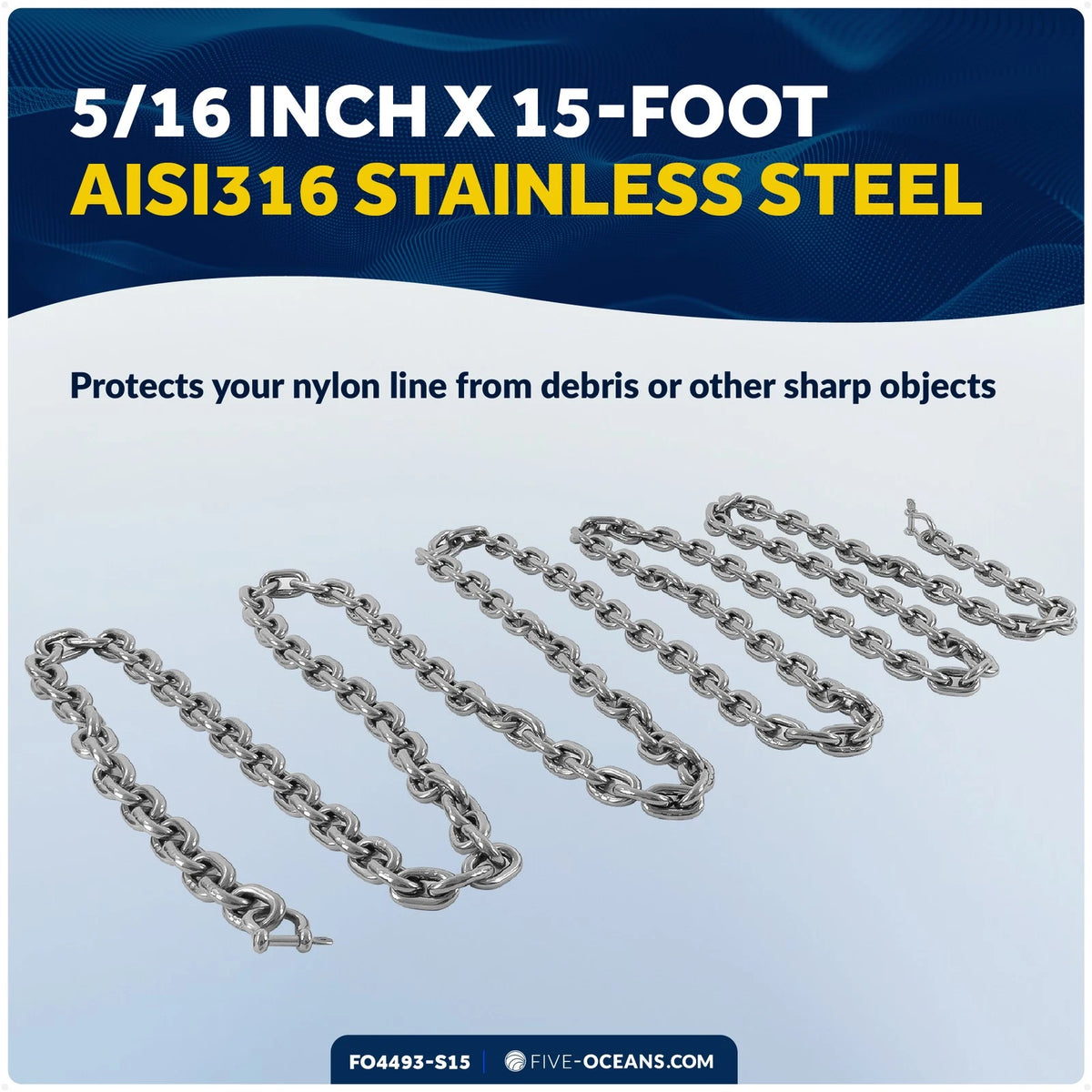 5/16" x 15' Boat Anchor Chain with 2 Shackles for Marine Use (HTG4)