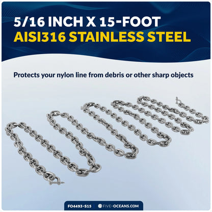 5/16" x 15' Boat Anchor Chain with 2 Shackles for Marine Use (HTG4)