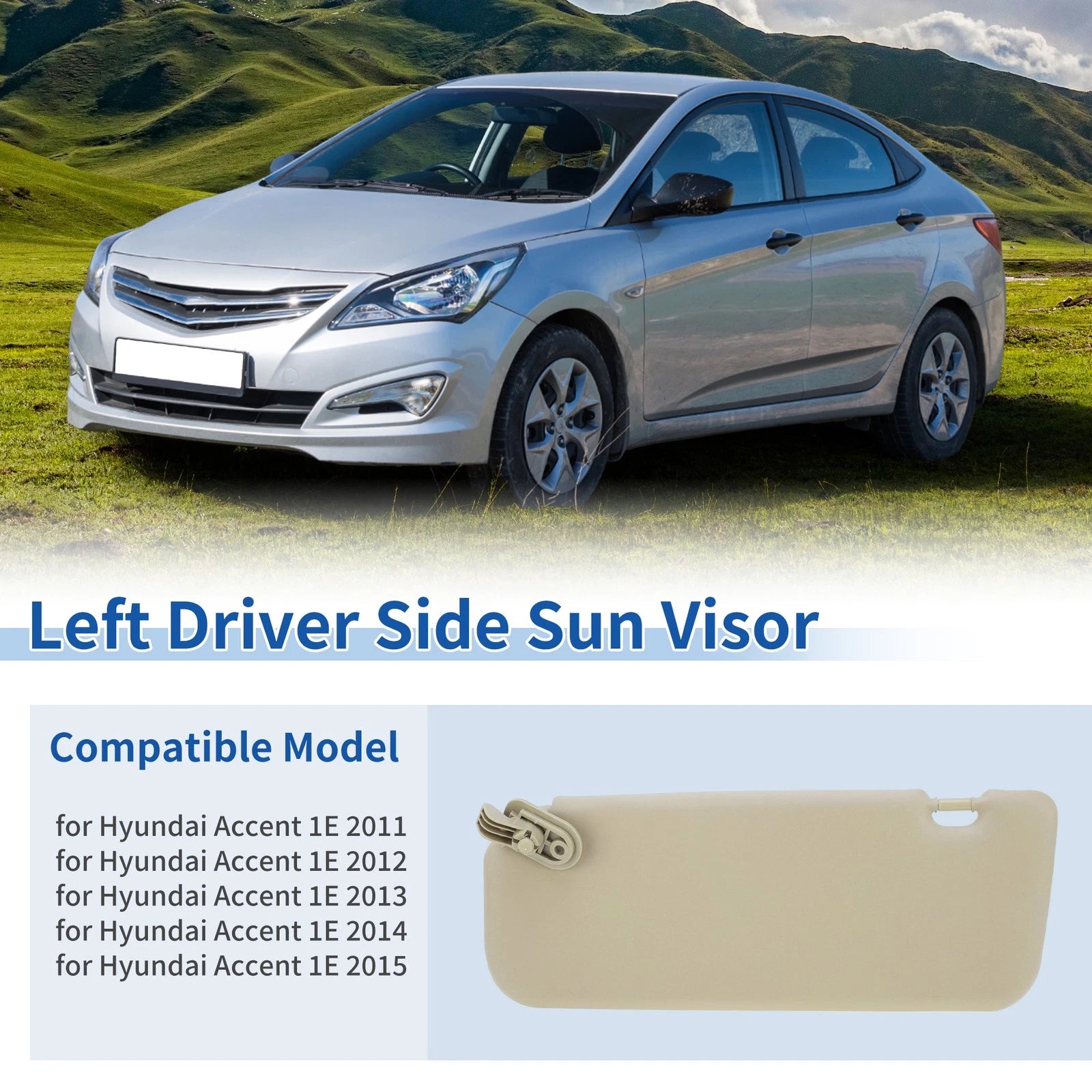 Left Side Sun Visor Replacement for Hyundai Accent 1E (2011–2015) Beige