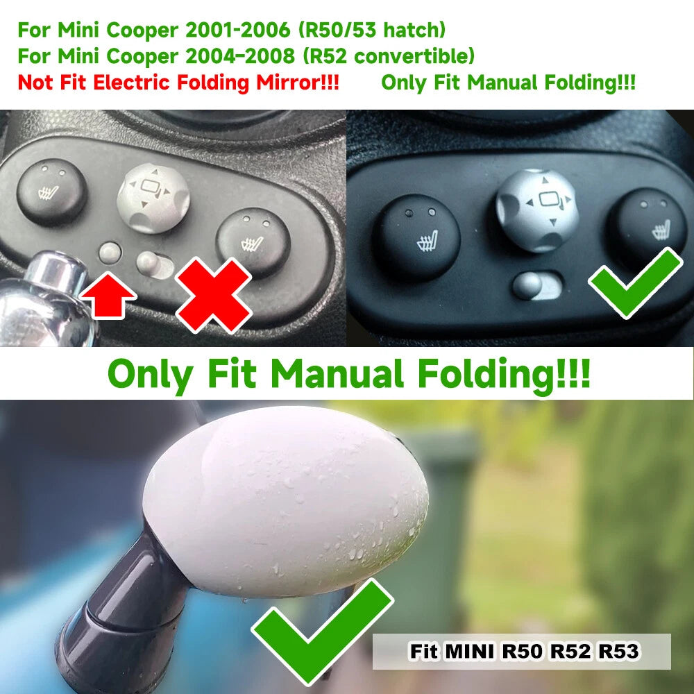 2X Gloss Black Rearview Mirror Cover Cap for Mini Cooper R50 R52 R53