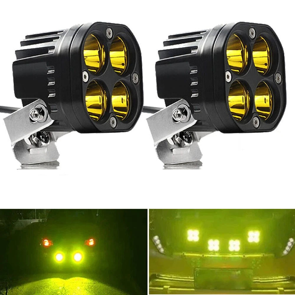 Set of 4 Yellow 3-Inch LED Work Light Cube Pods for Universal Use