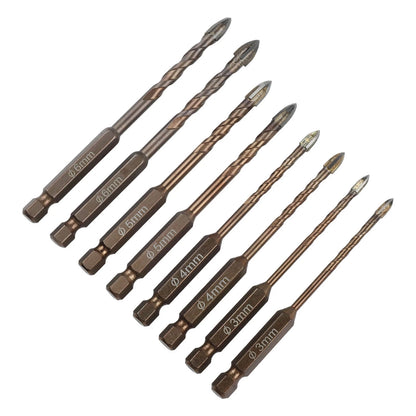 8-Piece Cross Hexagon Drill Bit Set for Wood, Plastic, Metal, Glass