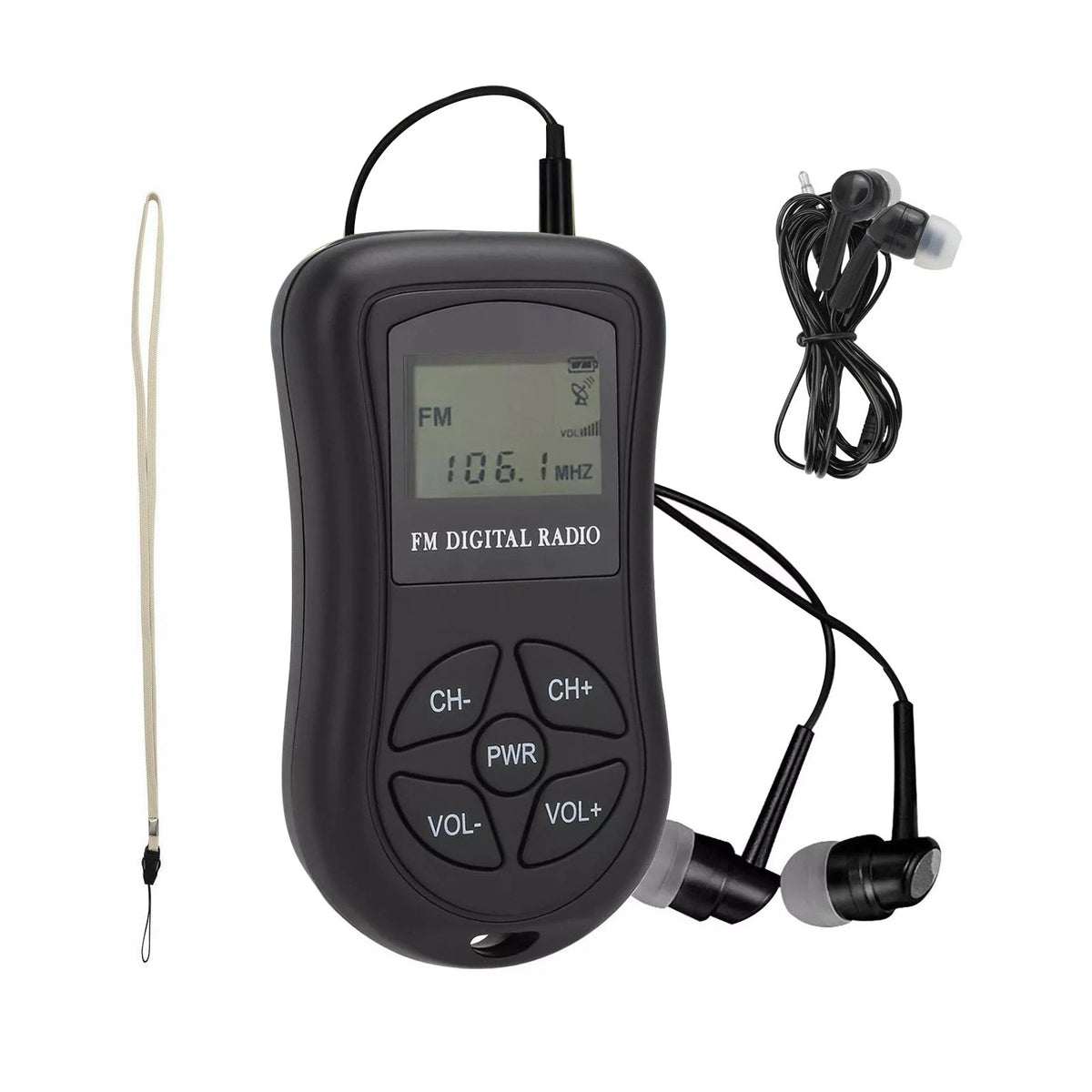 Mini Digital LCD Screen FM Radio Receiver with Earbuds for Universal Use (60-108 MHz)