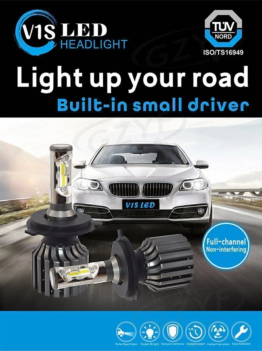 H4 LED Headlight Bulbs for Car Hi/Lo Beam (6000K, 36W, 6000LM)