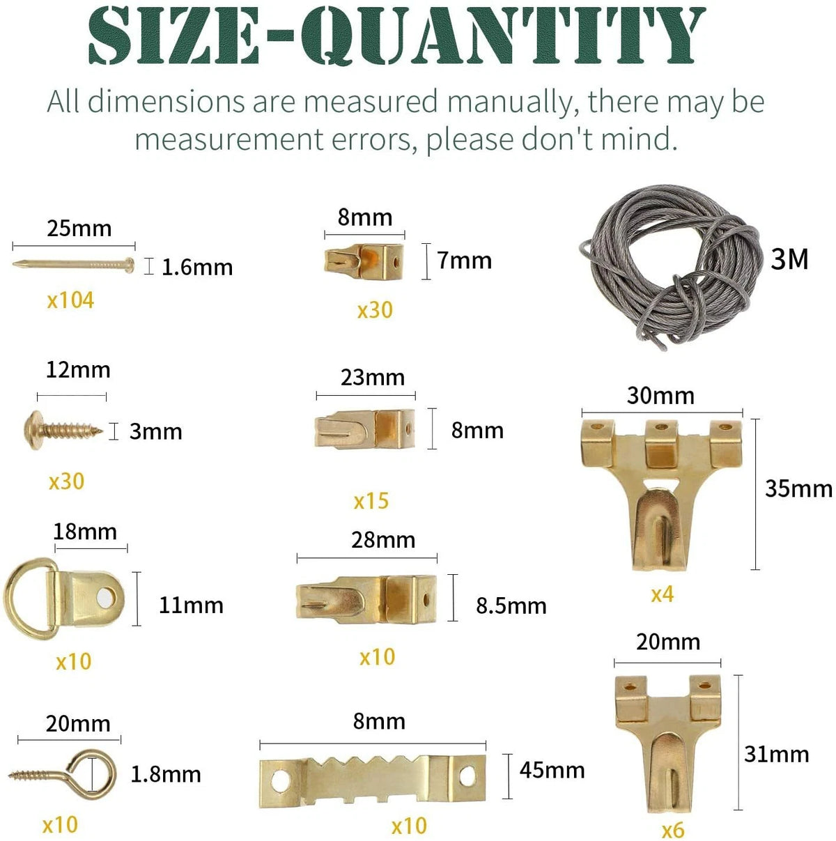230x Stainless Steel Picture Hangers Hooks Photo Frame Hanging Kit