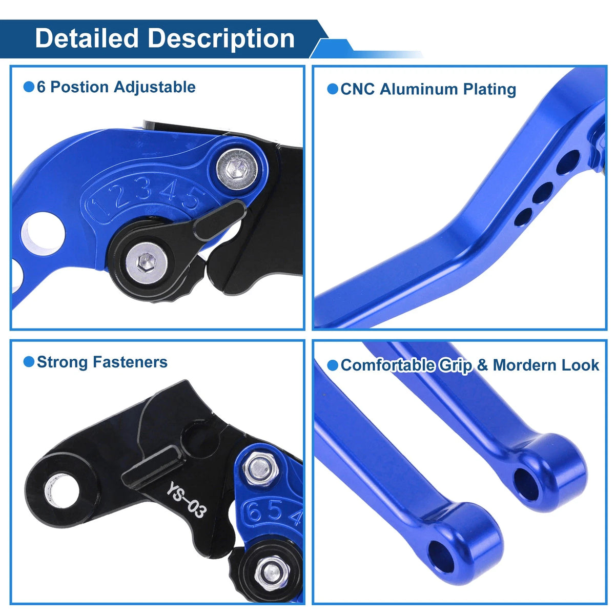 Short Brake Clutch Levers for Honda CB600F (2007–2013) - Blue, 1 Pair