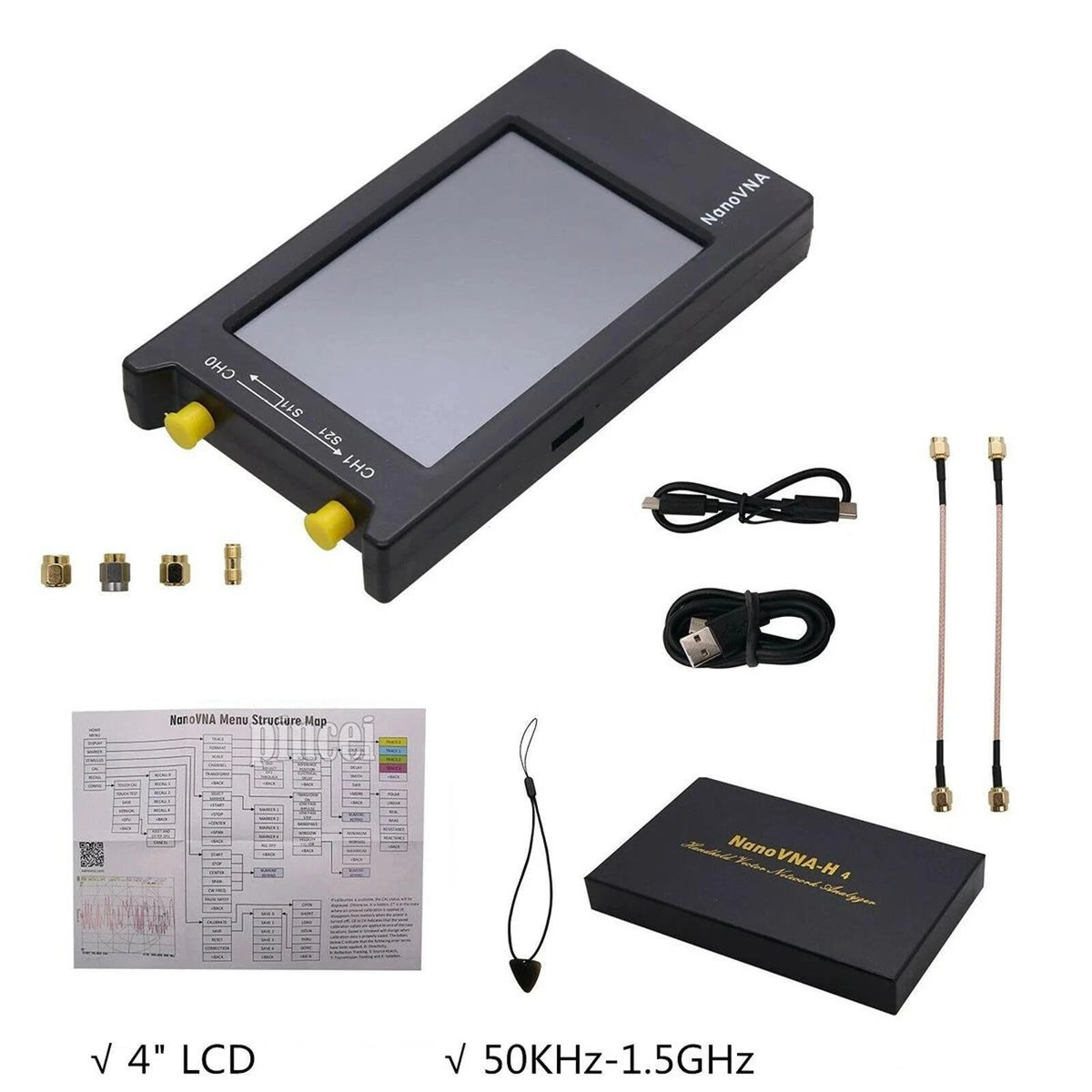 NanoVNA-H4 Vector Network Analyzer for 50KHz–1.5GHz (4" LCD)