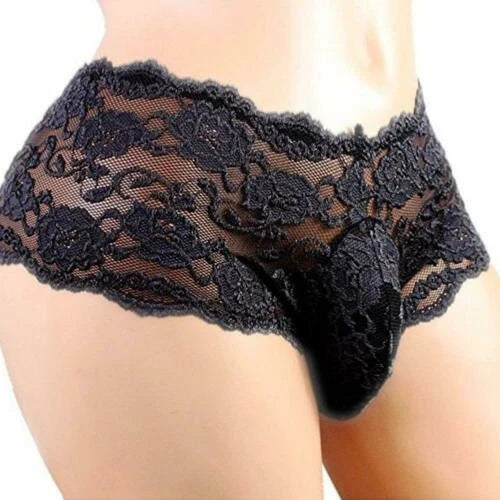 2X Lace Floral Bikini Thong Briefs for Men