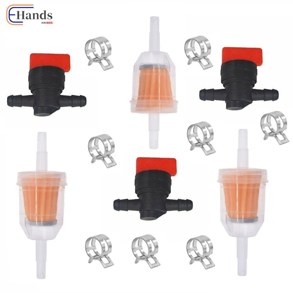 3 Kits 1/4" In Line Fuel Gas Filter Shut Off Valve Clamp for B & S