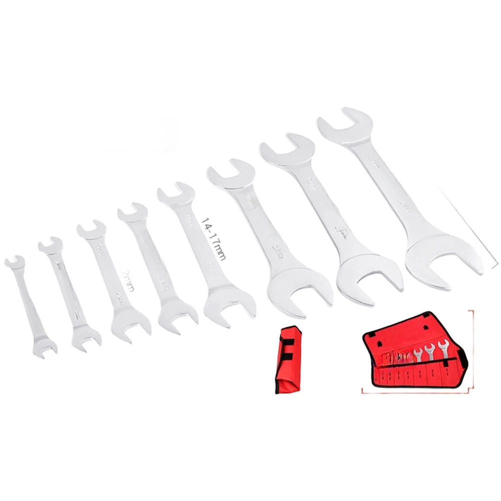 CRV Steel Double Open End Wrench Set 8 pcs Metric Sizes 5.5mm up to 27mm