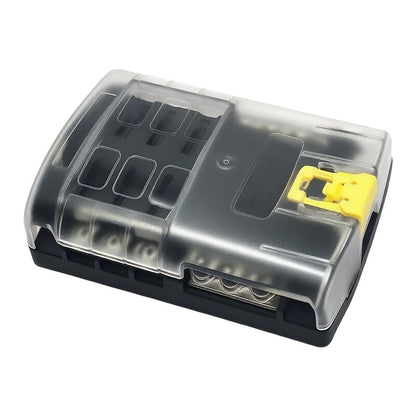 6 Circuit 12V Fuse Block with Ground Terminal and Dustproof Cover for Vehicles