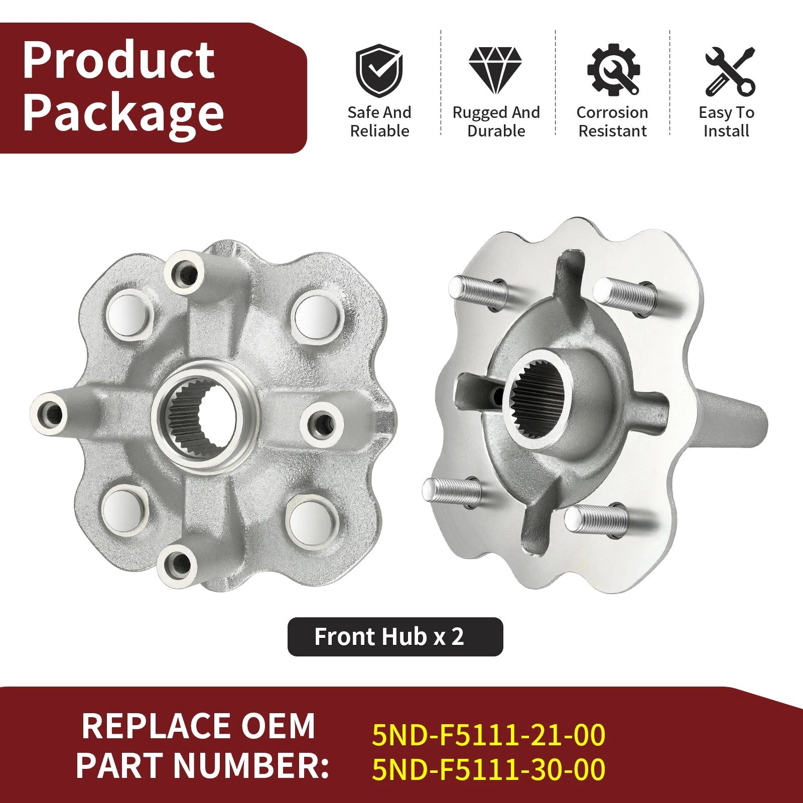 Front Left & Right Hubs for Yamaha Kodiak 400 450 Bruin 350 (1993–2006)