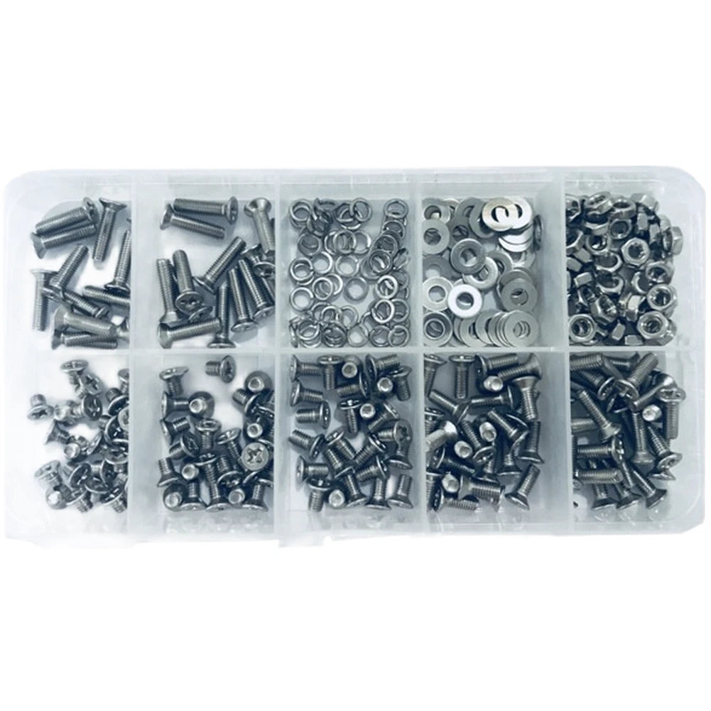 300pcs Hardware Kit with Countersunk Screws Nuts Washers for Automotive