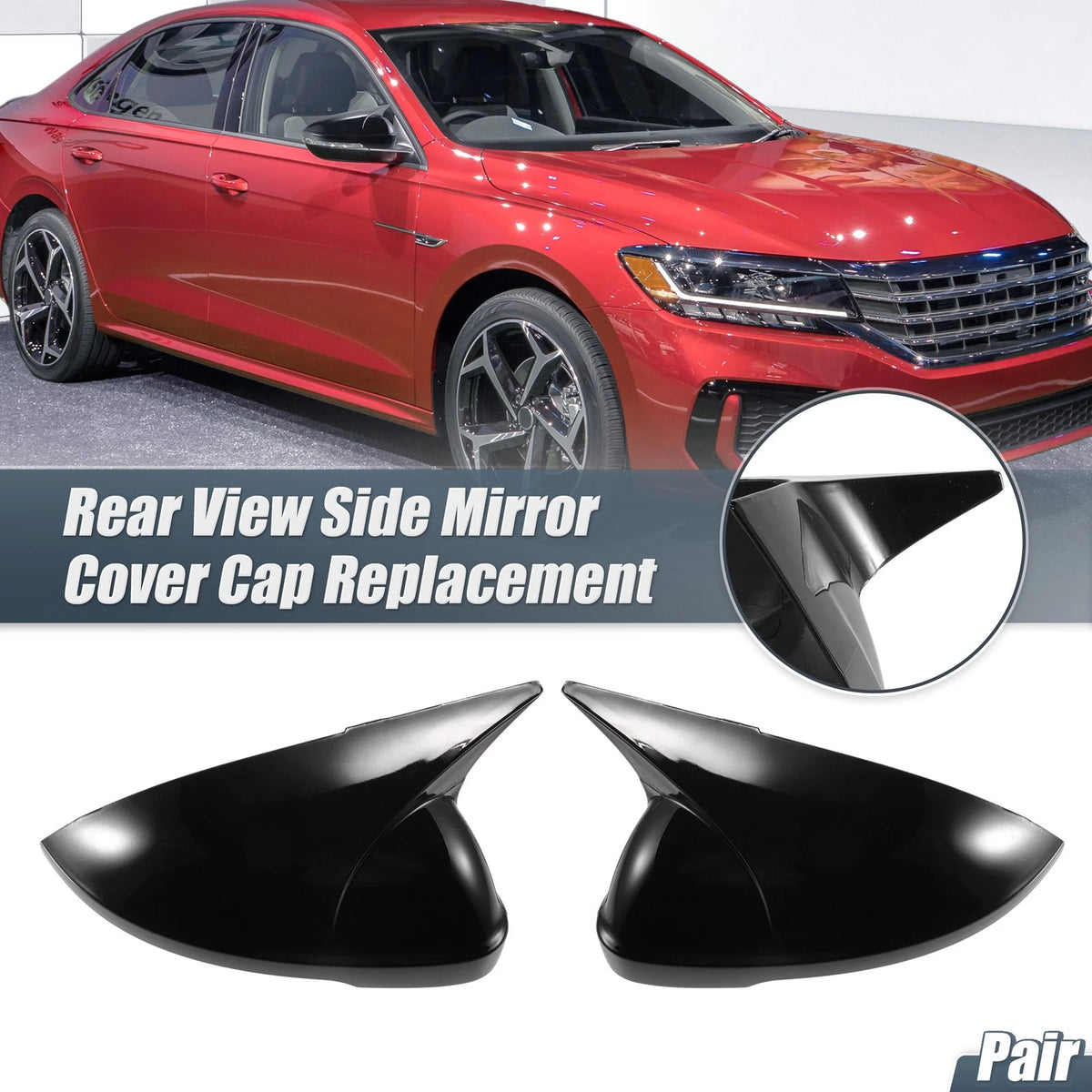 Rearview Mirror Cover Overlay Gloss Black Pair for Volkswagen Passat (2019–2023)