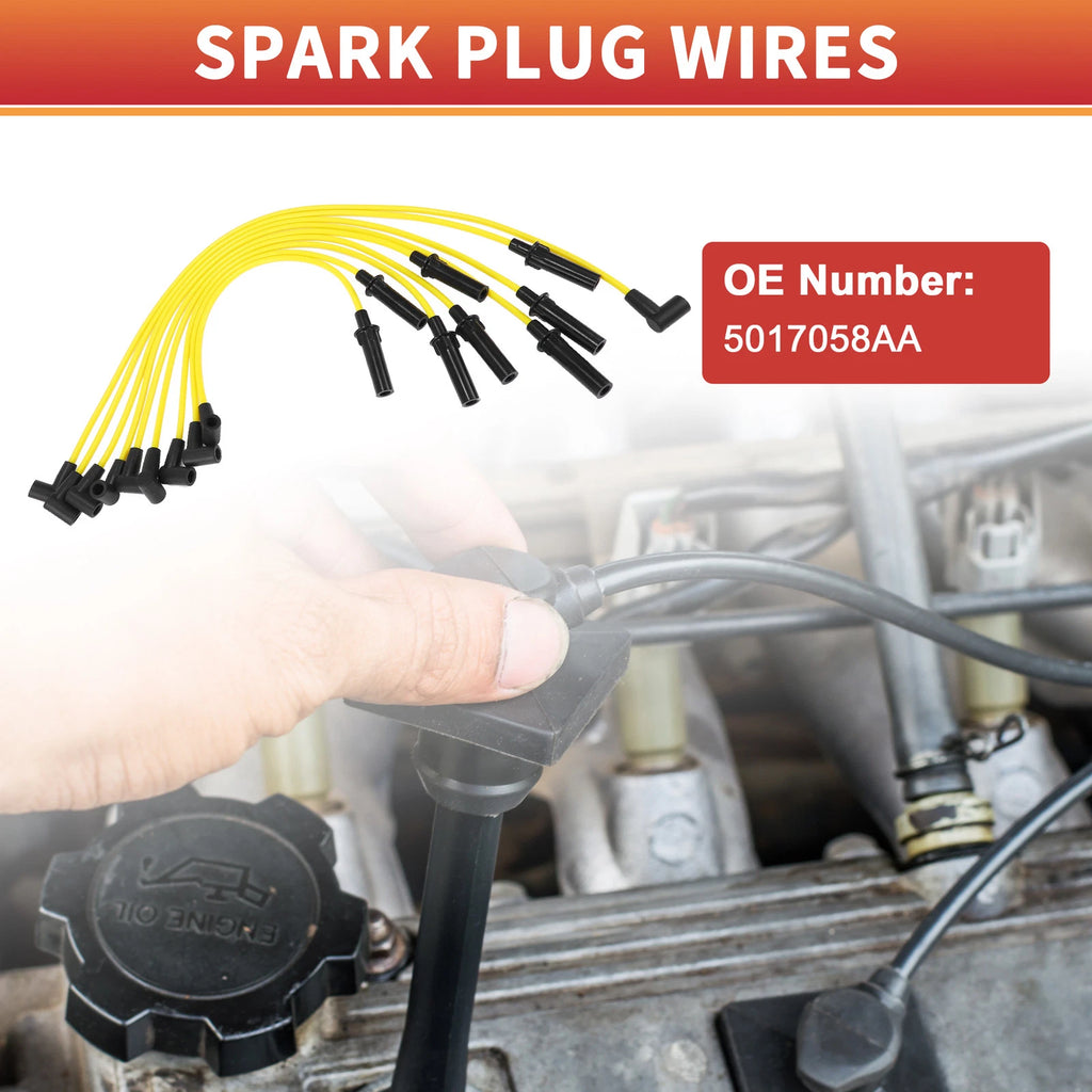 9 Pcs Spark Plug Wire Ignition Coil Cable No. 4728038AD for Dodge B150 (1992–1994)