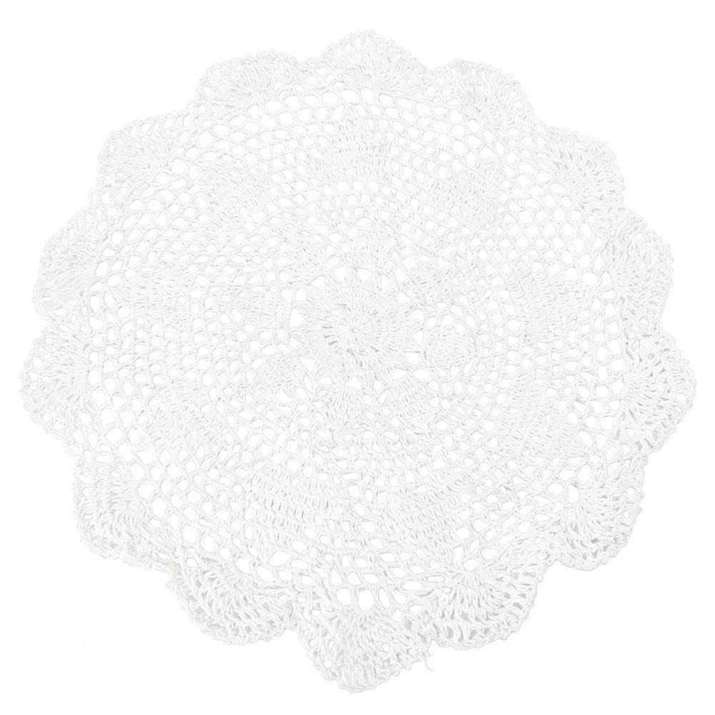Set of 4 Round Cotton Crochet Lace Tablecloth Doilies for Dining Table Decor