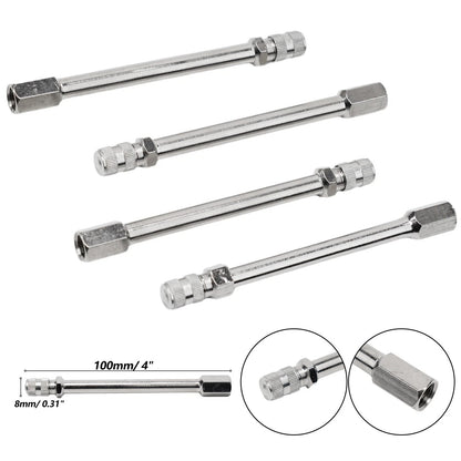 Set of 4 Tyre Valve Extension Rods for Auto Car (Portable, Silver Tone)
