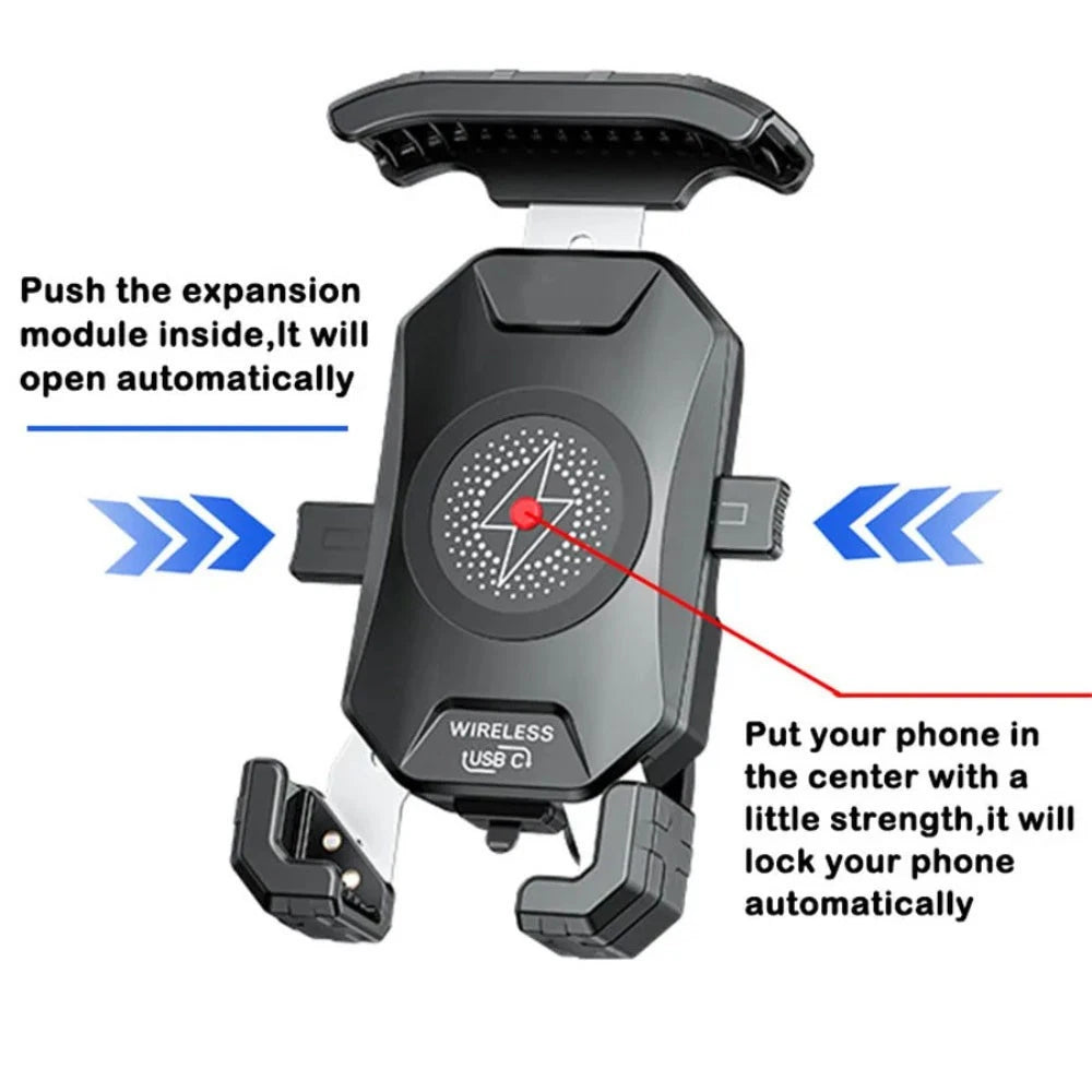 Motorcycle Phone Holder for Universal Fit (360° Rotation, QC 3.0 USB)