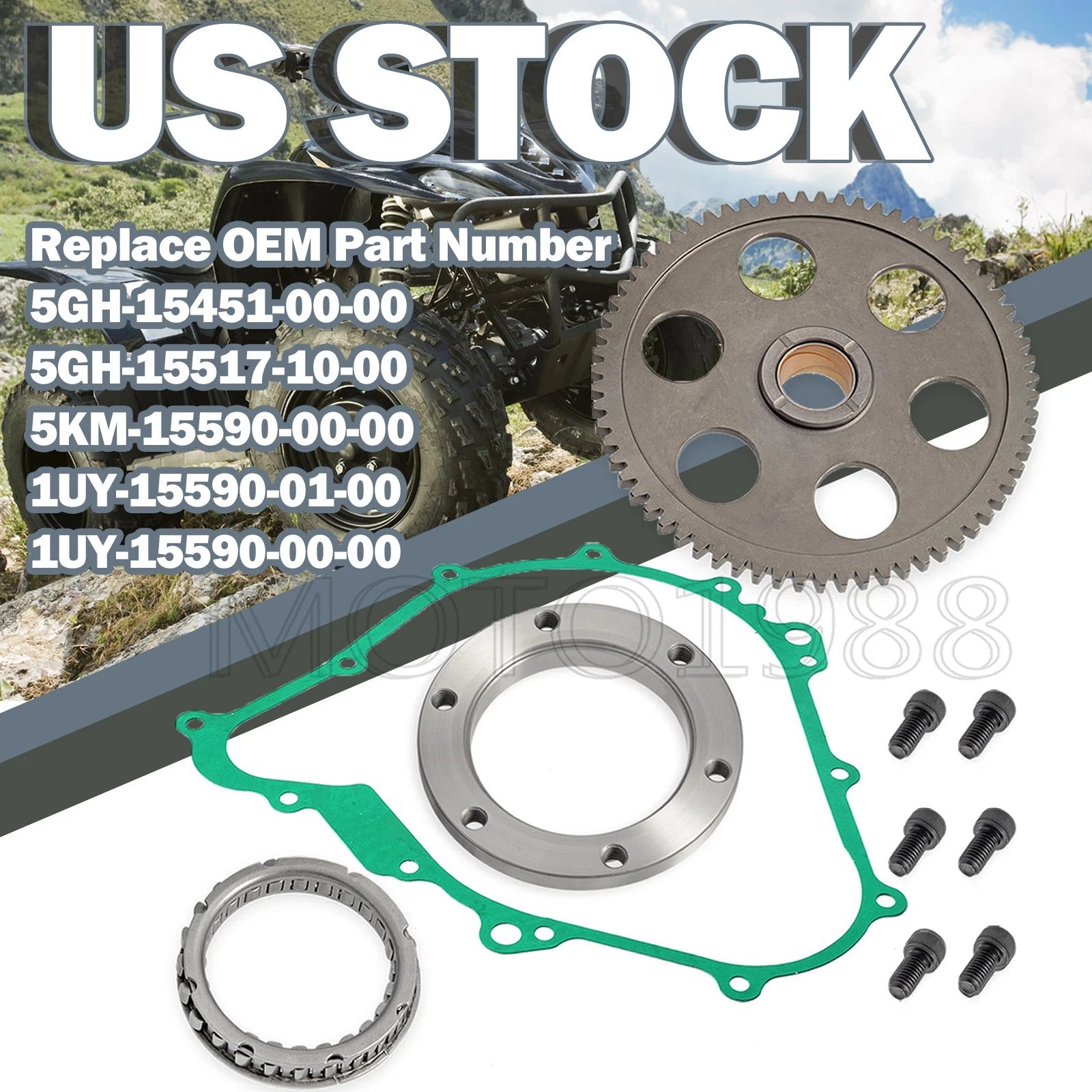 Starter Clutch Kit One Way Gear Bearing & Gasket for Yamaha Rhino Wolverine (2004–2019)